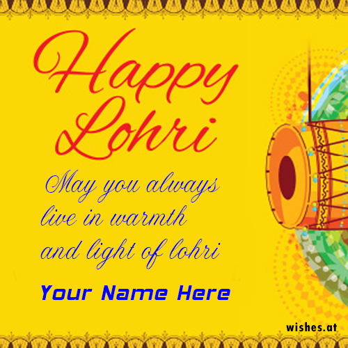 Happy Lohri Wishes Online with Name Card when is lohri in 2019